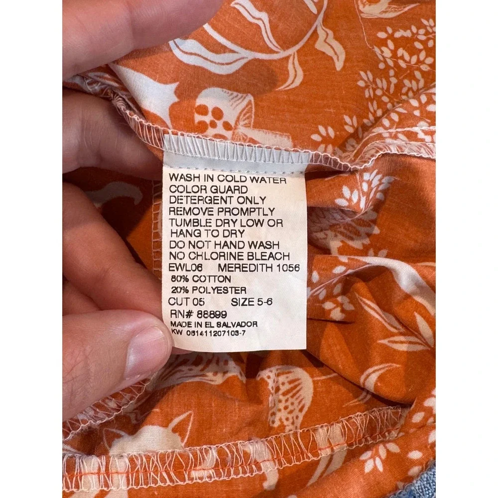 Eleanor Rose Girls Meredith Woodland Fox Orange Blue Chambray Dress Size 5-6